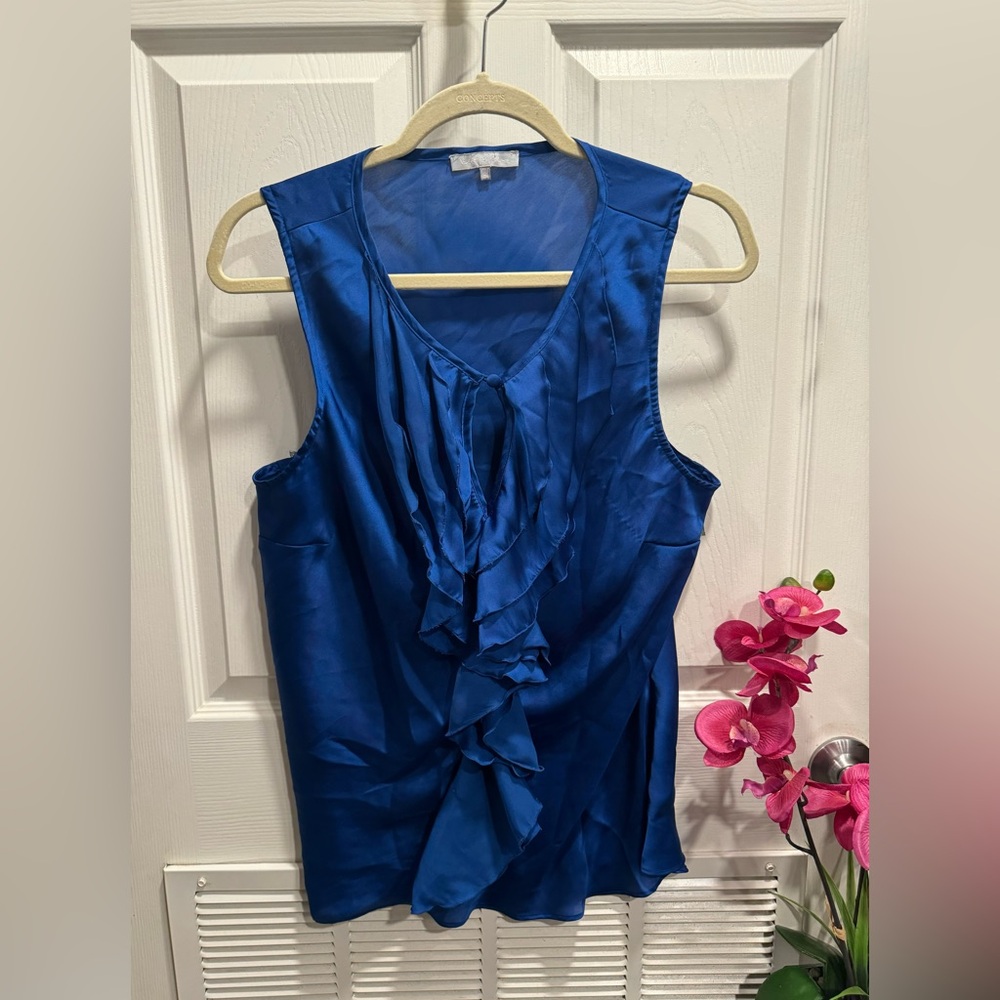 Violet & Claire Navy Blue Ruffle Blouse Sleeveless Top Size XL